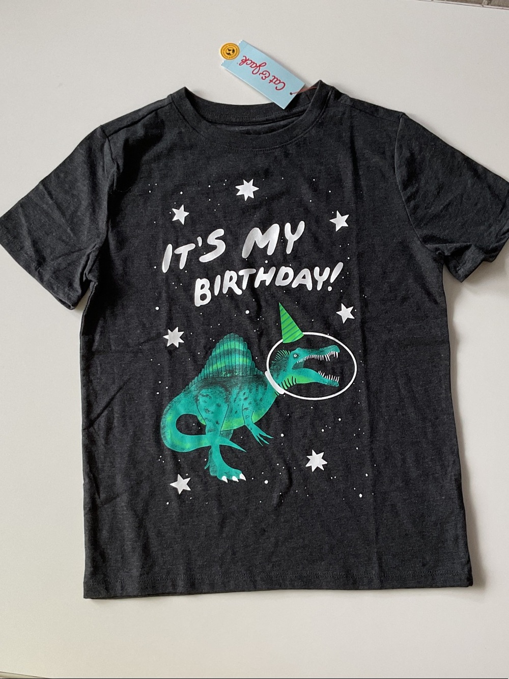 Cat & Jack Black Tee with Green Dinosaur 'It's My Birthday' Graphic